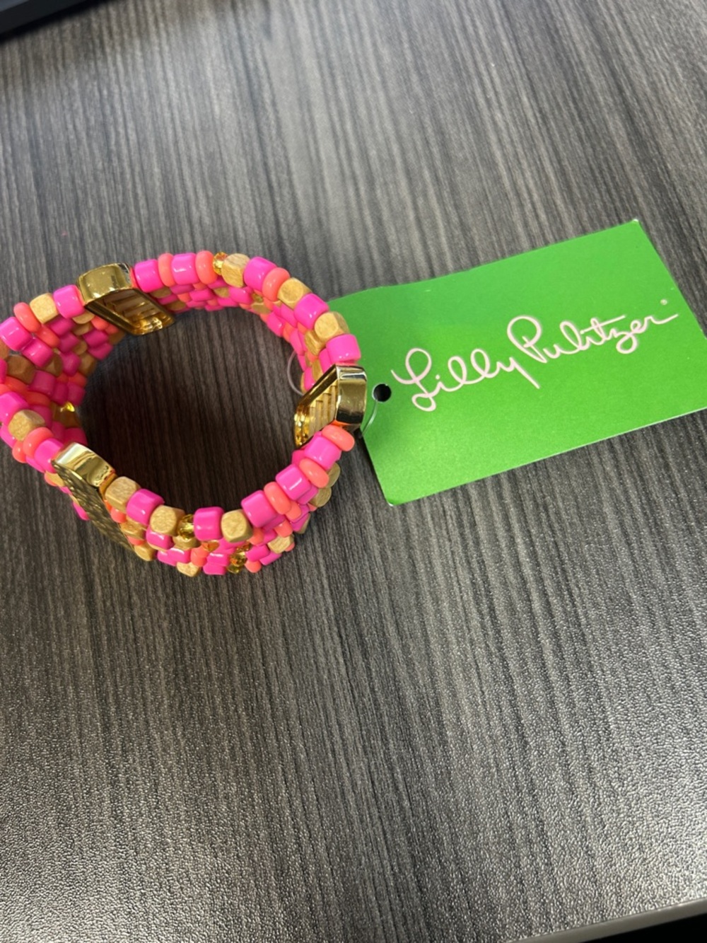 Lilly Pulitzer Hot Pink & Gold Multi-Row Beaded Bracelet